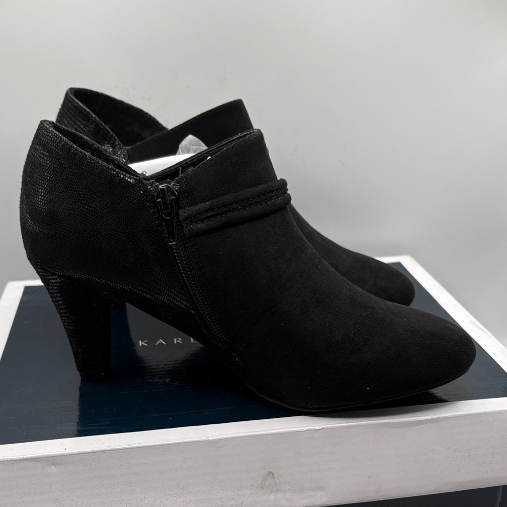 Karen Scott Black Heeled Ankle Boots with Gold Accent - Picture 2 of 10
